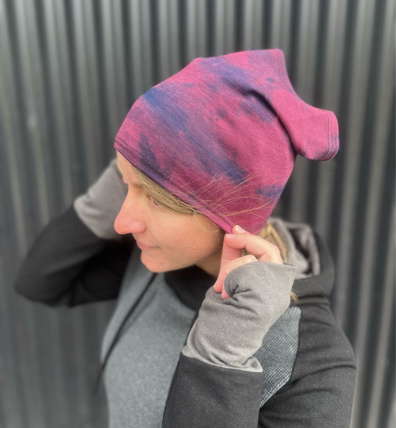 Up-Cycled Plant Dyed Mid Weight Merino Helmet Liner / Headband :: Bright Pink + Purple Tie Dye