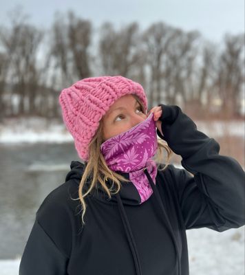 Powder Day Neck Gaiter :: Reversible Merino Fleece Lined :: Pink Cannabliss Powder Day Neck Gaiter :: Reversible Merino Fleece Lined :: Pink Cannabliss