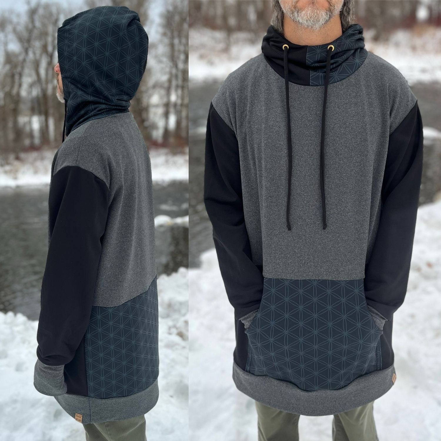 Unisex XL :: Oversized Merino Wool Shred Hoodie :: Flower Of Life :: One Of A Kind Unisex XL :: Oversized Merino Wool Shred Hoodie :: Flower Of Life :: One Of A Kind