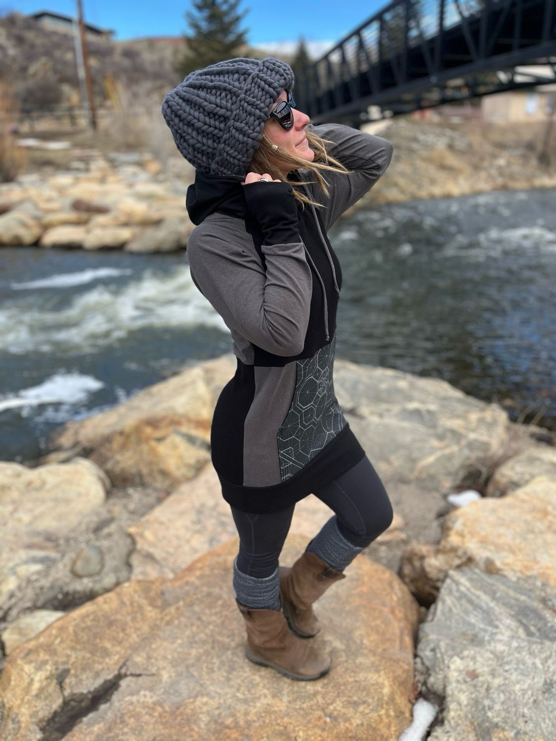 Women's Small :: Solstice Hoodie :: Hemp + Organic Cotton Waffle Thermal Hoodie Dress :: Dark Star Limited Edition