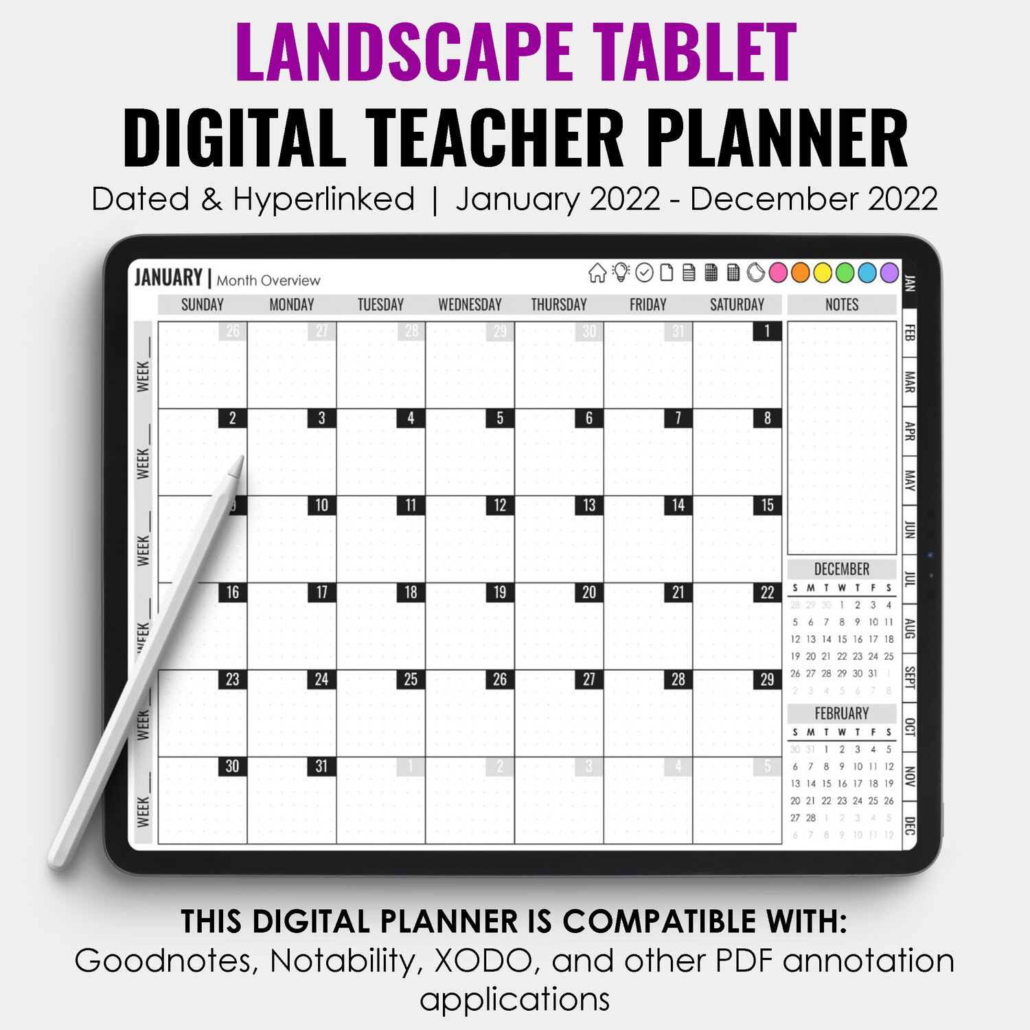 2022 Tablet Digital Teacher Planner | Landscape