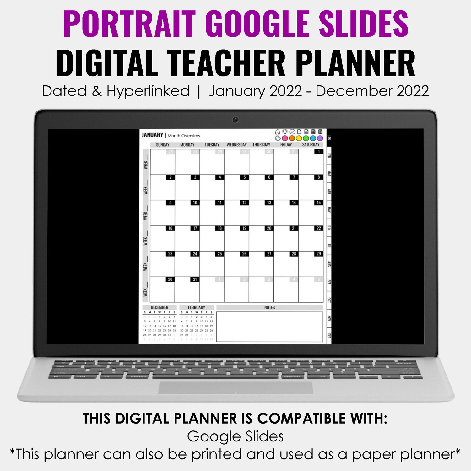 2022 Google Slides Digital Teacher Planner | Portrait