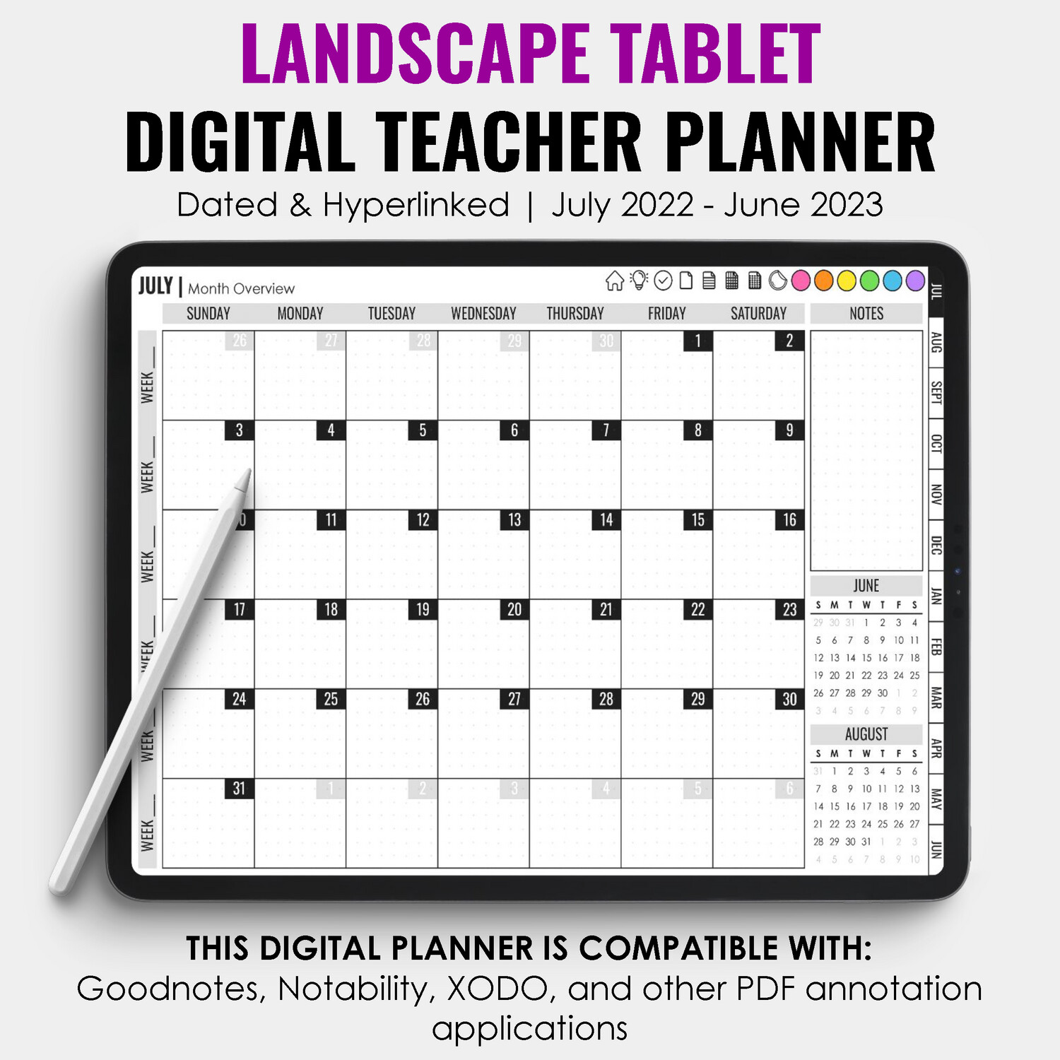 2022-2023 Tablet Digital Teacher Planner | Landscape