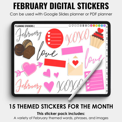 February Digital Stickers