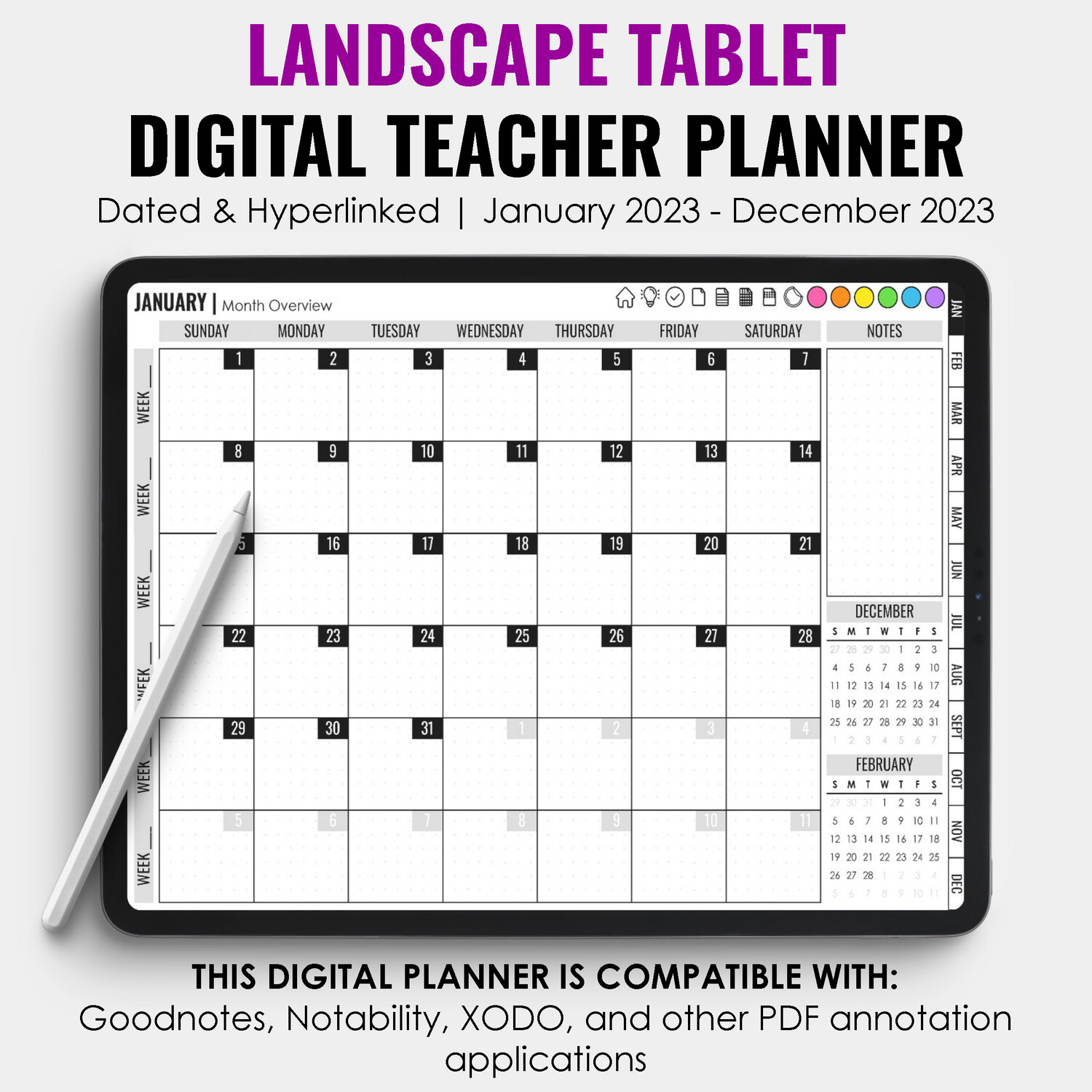 2023 Tablet Digital Teacher Planner | Landscape