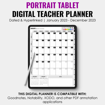 2023 Tablet Digital Teacher Planner | Portrait