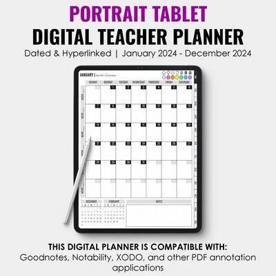 2024 Tablet Digital Teacher Planner | Portrait