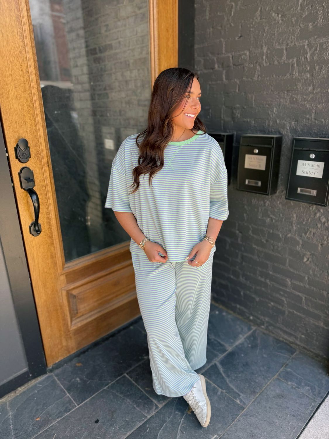 22461 Striped Knit Top and Pants Set
