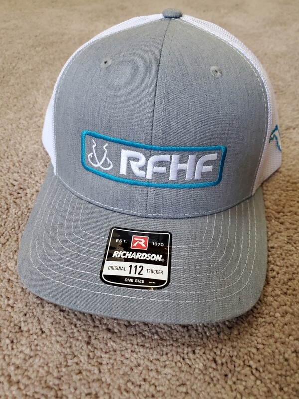 Heather grey/white back /blue hook logo