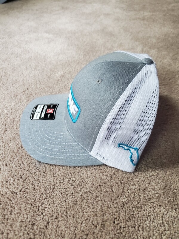 Heather grey/white back /blue hook logo