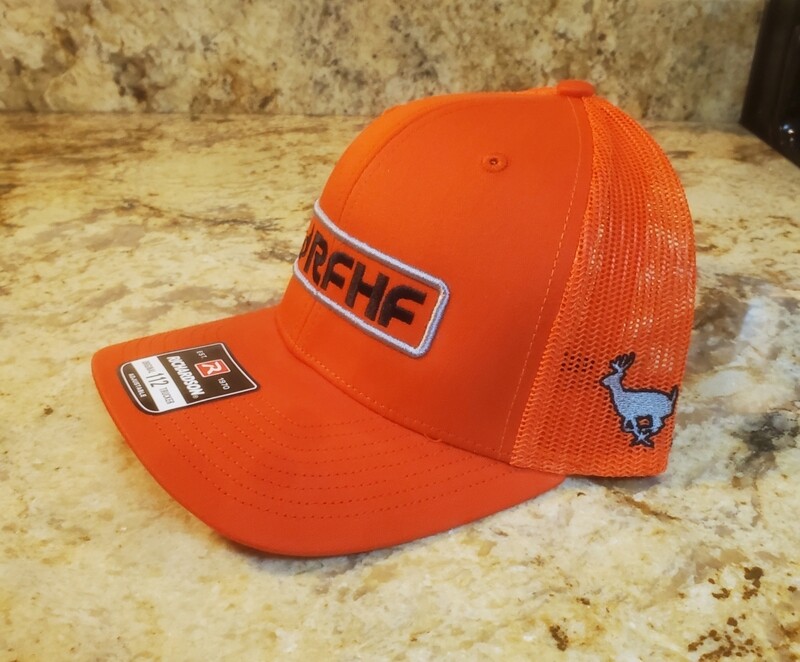 Solid orange dog hunter /black and grey logo