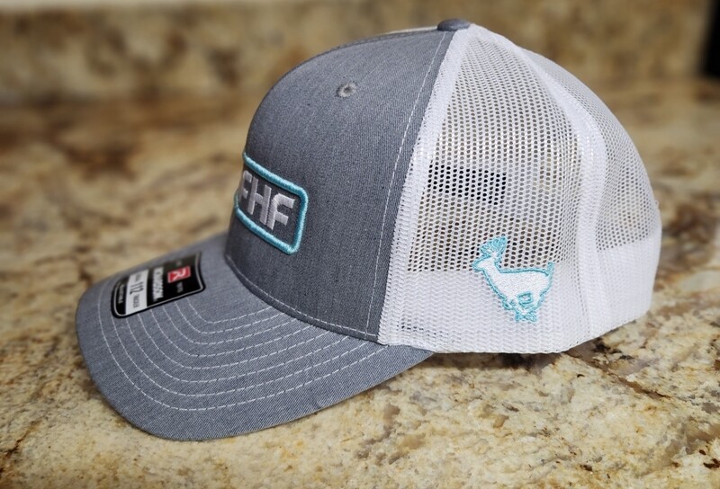 Heather Grey and White with teal accent Snapback