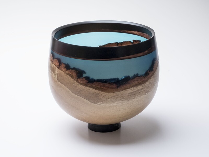 Natural edge oak with turquoise and copper resin