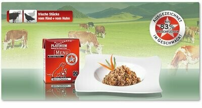 Platinum Nassfutter MENU Beef+Chicken Rind Huhn 375 g (5,15 EUR/kg)