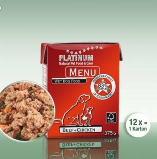 PLATINUM MENU Beef+Chicken Nassnahrung Rind und Huhn 12 Pack 4,5 kg
