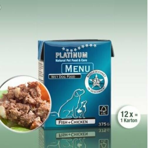 PLATINUM MENU Fish+Chicken Nassnahrung Fisch und Huhn 12 Pack 4,5 kg PLATINUM MENU Fish+Chicken Nassnahrung Fisch und Huhn 12 Pack 4,5 kg