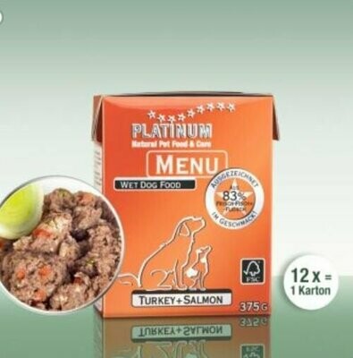 PLATINUM MENU Turkey+Salmon Nassnahrung Truthahn und Lachs 12 Pack 4,5 kg