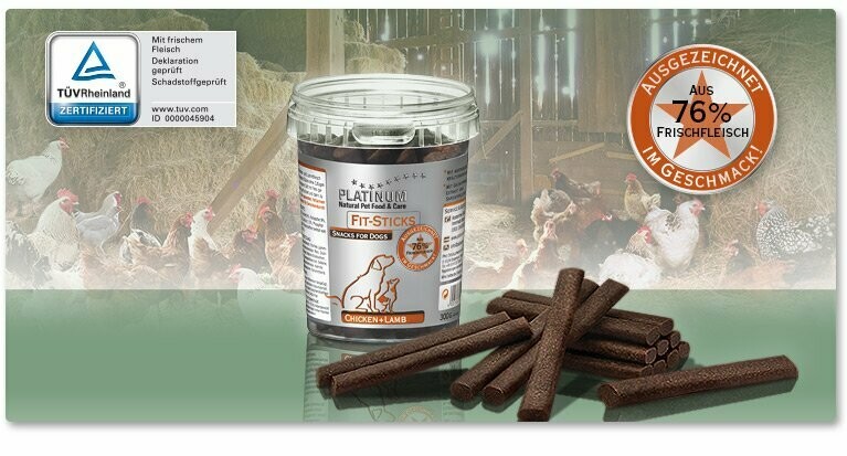 PLATINUM Fit-Sticks Chicken+Lamb Huhn Lamm 300 g (18,30 EUR/kg) PLATINUM Fit-Sticks Chicken+Lamb Huhn Lamm 300 g (18,30 EUR/kg)