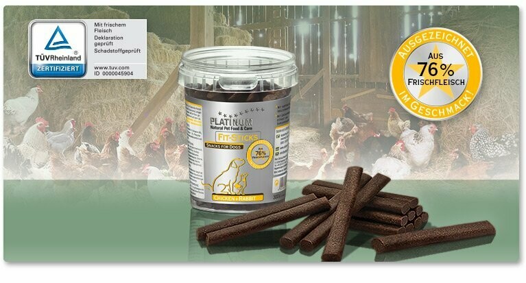PLATINUM Fit-Sticks Huhn+Hase 300 g (16,16 EUR/kg) PLATINUM Fit-Sticks Huhn+Hase 300 g (16,16 EUR/kg)