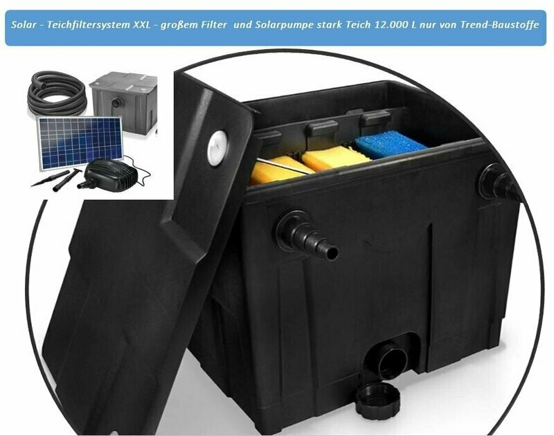 Solar - Teichfiltersystem XXL - großem Filter und Solarpumpe stark Teich 12.000 L nur von Trend-Baustoffe (71010809/289/2022) Solar - Teichfiltersystem XXL - großem Filter und Solarpumpe stark Teich 12.000 L nur von Trend-Baustoffe (71010809/289/2022)