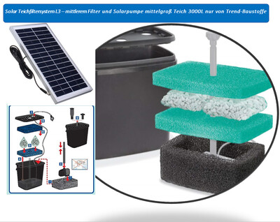 Solar - Teichfiltersystem L3 mit mittelgroßem Filter und Solarpumpe mittelgroß Teich 3000 L nur von Trend-Baustoffe