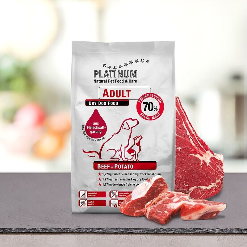 Platinum Hundefutter Adult BEEF POTATO Rind 20 kg (5,20 EUR/kg) Platinum Hundefutter Adult BEEF POTATO Rind 20 kg (5,20 EUR/kg)