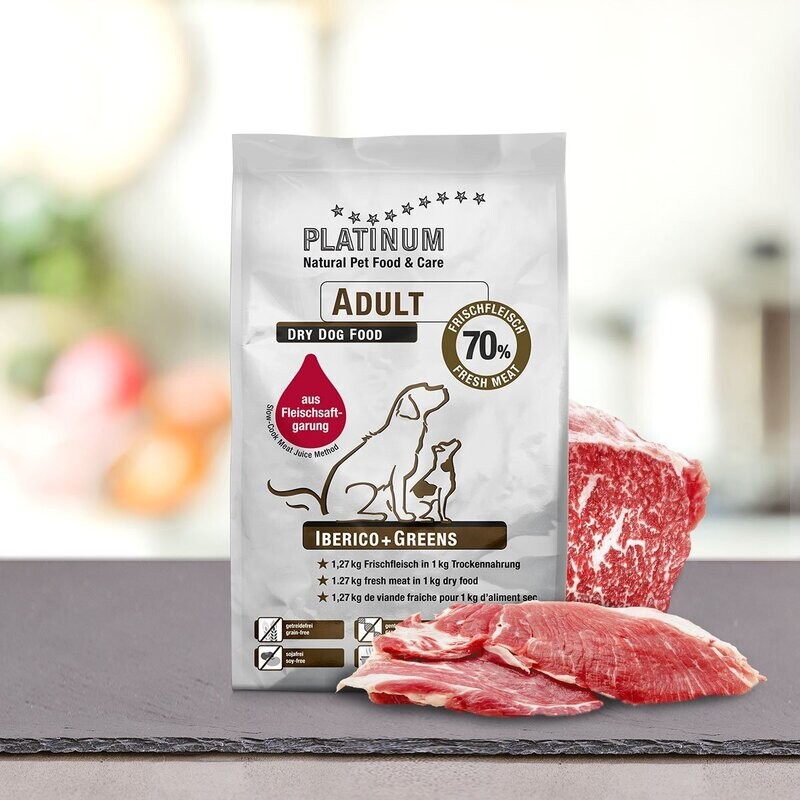 Platinum Hundefutter Adult Iberico+Greens 10 kg (6 EUR/kg)