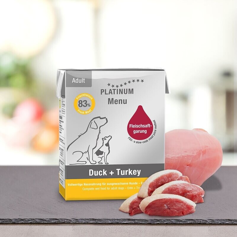 PLATINUM MENU Menu Adult Duck + Turkey 12 Pack 4,5 kg PLATINUM MENU Menu Adult Duck + Turkey 12 Pack 4,5 kg