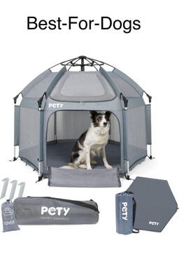 PETY Laufstall Set für Hunde - 150 x 100 cm mobiles Hundezelt mit Tragetasche, UV-Dach und Bodenmatte Outdoor und Indoor Tiergehege - Hunde Reisezubehör für Camping –Hundeausstellungen Anthrazit