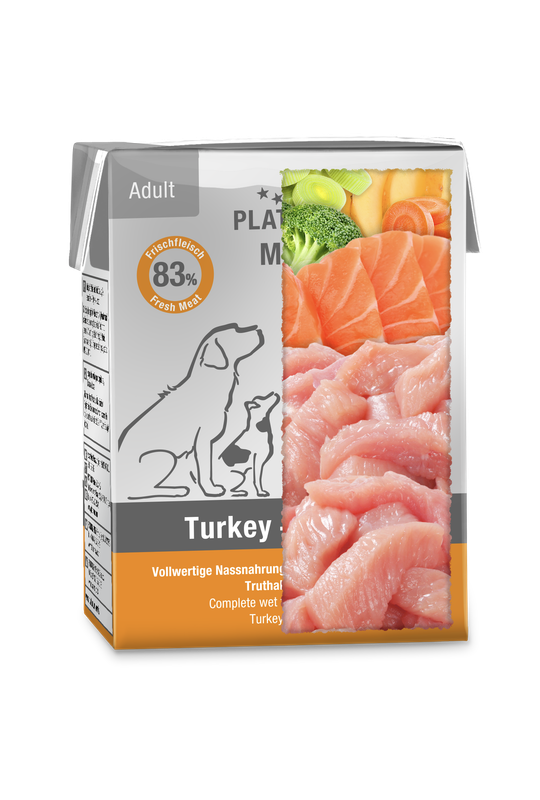 PLATINUM MENU Turkey+Salmon Nassnahrung Truthahn und Lachs 12 Pack 4,5 kg