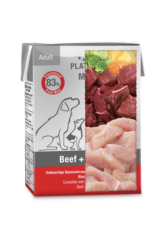 PLATINUM MENU Beef + Chicken Nassnahrung Rind und Huhn 12 Pack 4,5 kg
