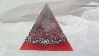 Large Tetrahedron Orgonite- Red/ Quartz Crystal/ Strawberry Quartz Crystal Stones & Minerals