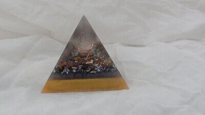 Medium Tetrahedron Orgonite- Metallic Gold/ Arkansas Quartz Crystal/ Tigers Eye Stones & Minerals