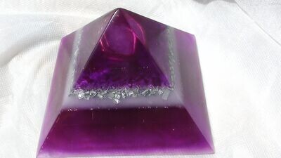 Medium Pyramid Orgonite- Purple & White/ Arkansas Quartz Crystal, Amethyst Raw Stone & Minerals