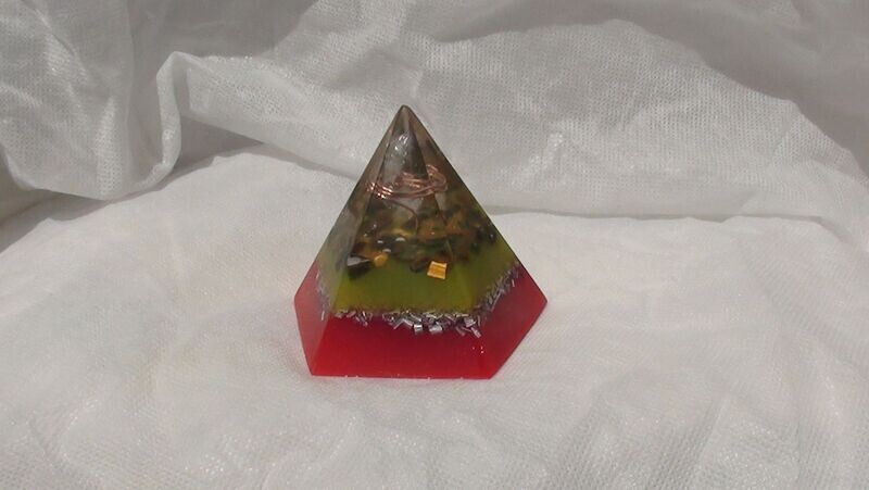 Small MerKaBa Orgonite- Yellow & Red/ Arkansas  Quartz  Crystal/ Tigers Eye Natural Stones & Minerals