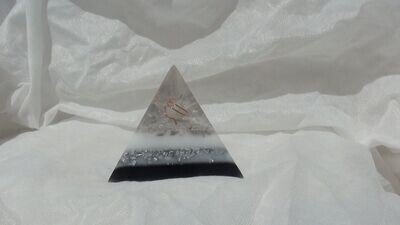 Medium Tetrahedron Orgonite- White, Grey & Black/ Arkansas Quartz Crystal & Crystal Stones & Minerals