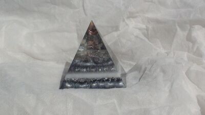 Medium Tall Pyramid Orgonite- Metallic Grey & White/ Brazilian Quartz Crystal/ Raw Quartz Crystal Stones & Minerals