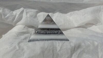 Medium Pyramid Orgonite- Metallic Grey & White/ Brazil Quartz Crystal/ Smokey Quartz Crystals & Minerals