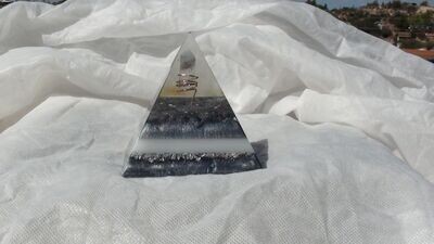 Medium Tall Pyramid- Metallic Grey & White/ Brazil Quartz Crystal, Quartz Crystal Stones & Minerals