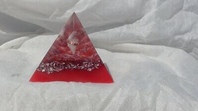 Medium Tetrahedron Orgonite- Red/ Brazil Quartz Crystal/ Strawberry Quartz Crystals & Minerals