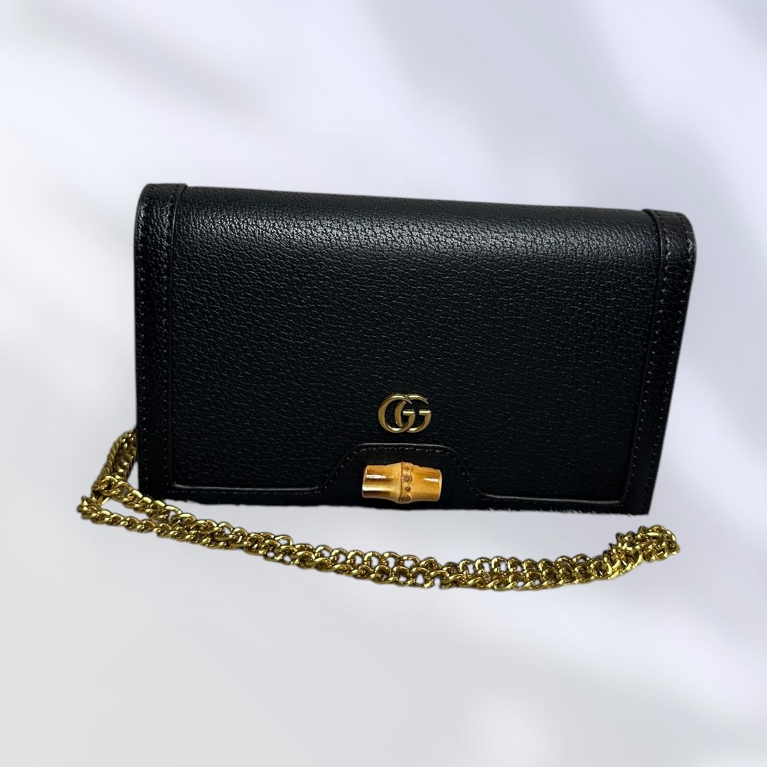 Gucci-Inspired Bamboo Accent Chain Wallet – Black