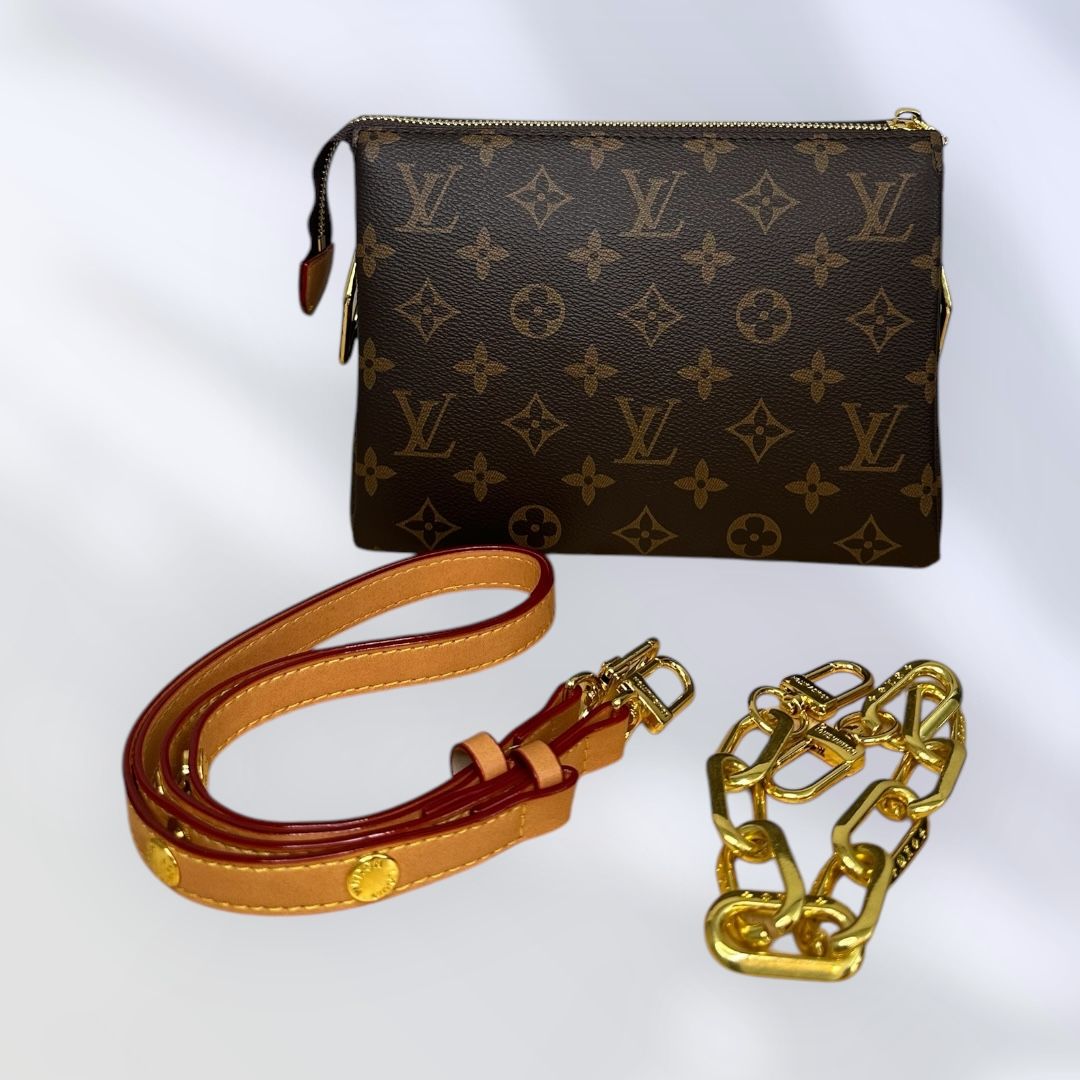 Louis Vuitton-Inspired Monogram Pochette Crossbody – Chain &amp; Leather Strap Set