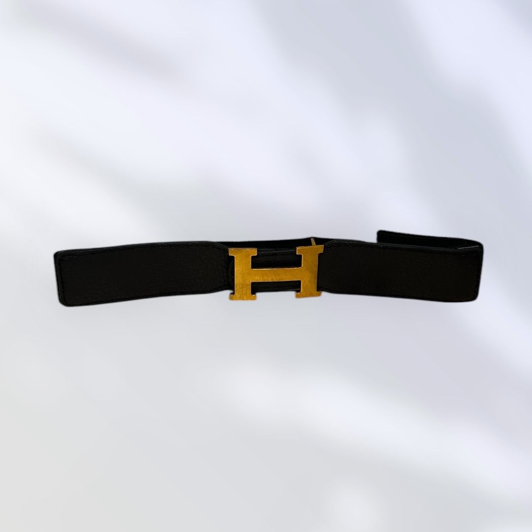 Hermès  H-Style Signature Stretch Belt – Black &amp; Gold