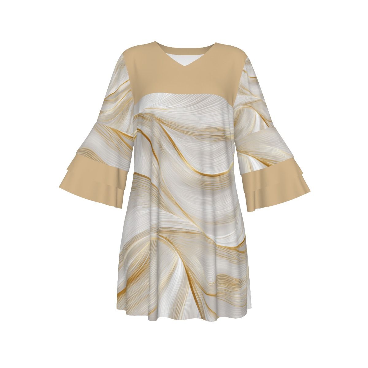 Soft Flow Marble Shift Dress  V-shaped neckline; Raglan sleeve