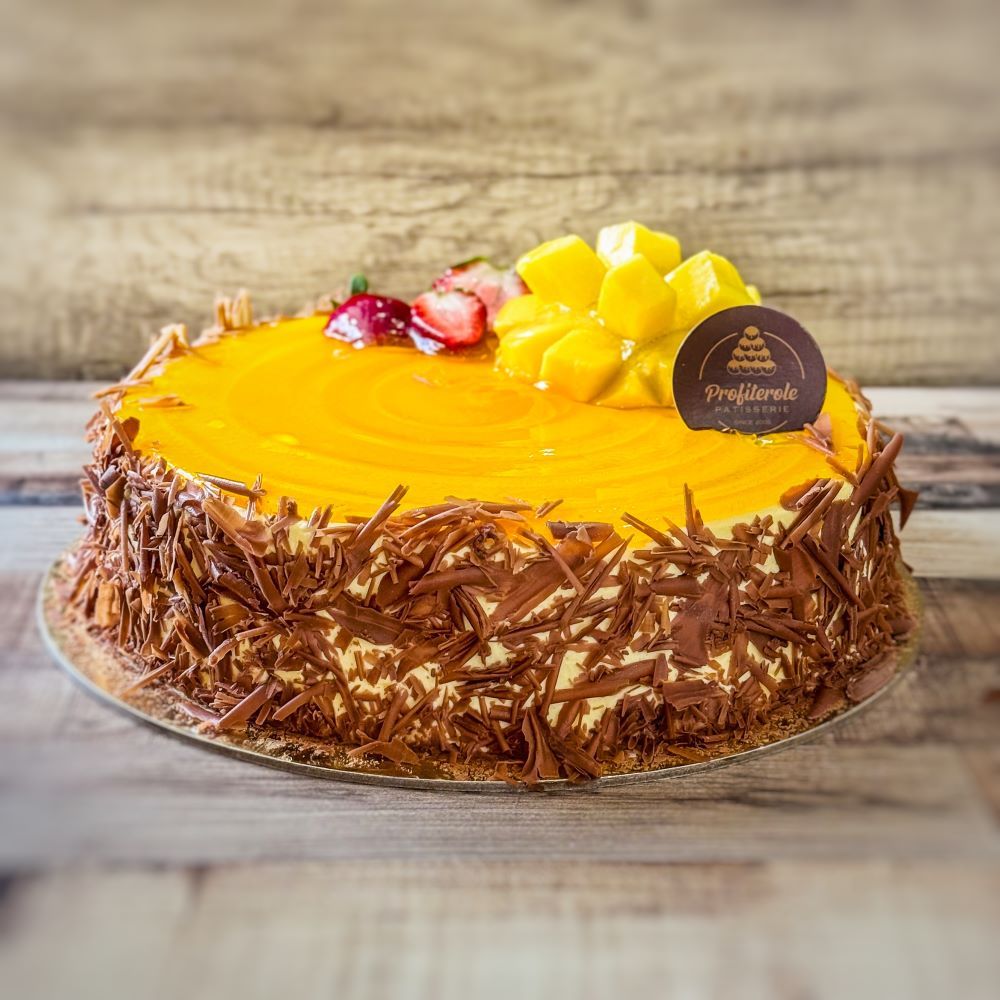 a close look on a mango cake