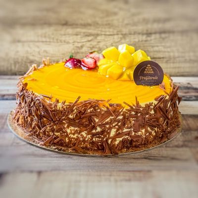 a close look on a mango cake