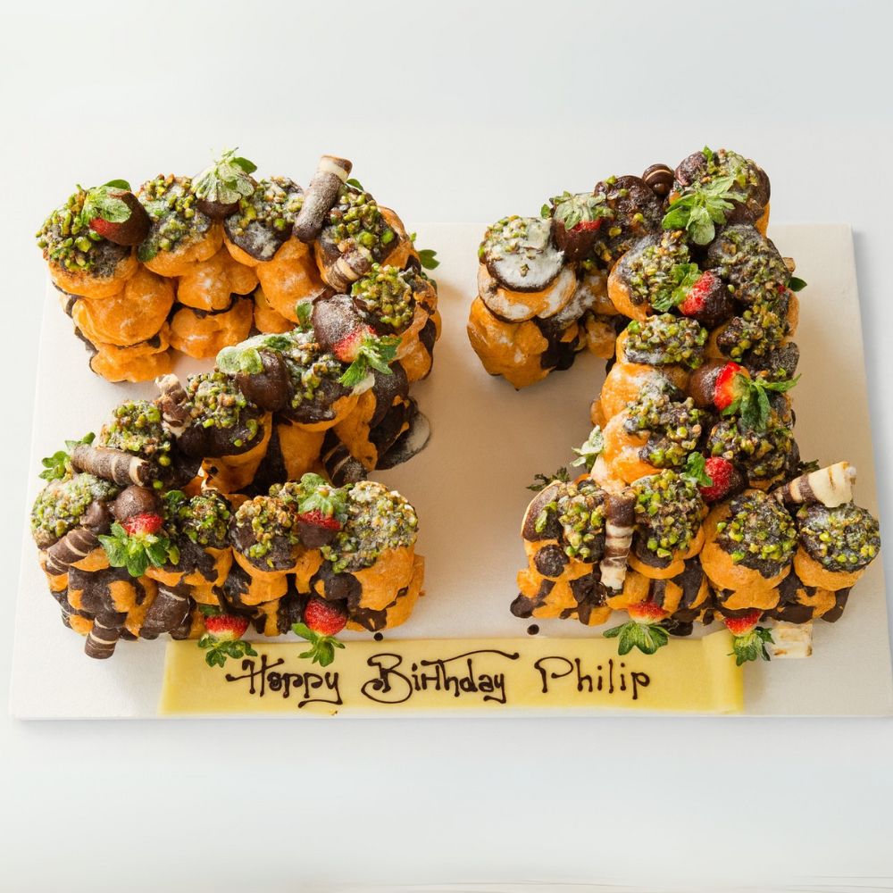 profiterole number-shaped cake.