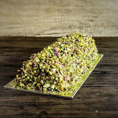 an Ashta ice cream covered with pistachio