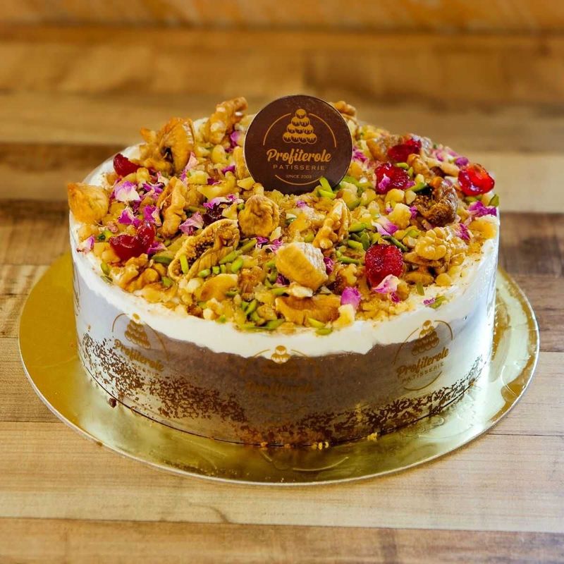 dairy-free cake under golden-yellow light