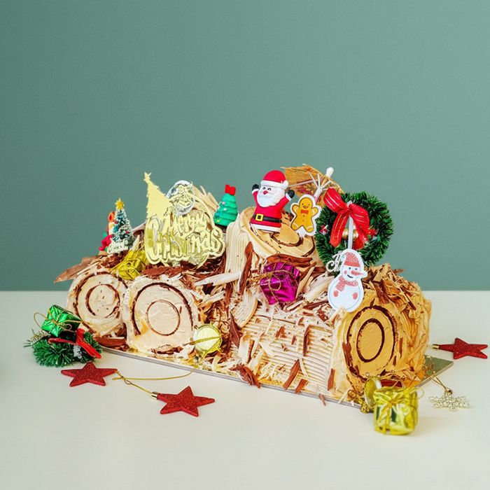 Christmas Log Cake - Belgium Chocolate a belgium chocolate christmas cake with christmas decorations